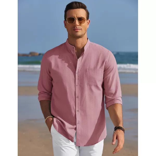 COOFANDY Men's Long Sleeve Oxford Shirt Band Collar Button Down Shirts Summer Beach Shirt