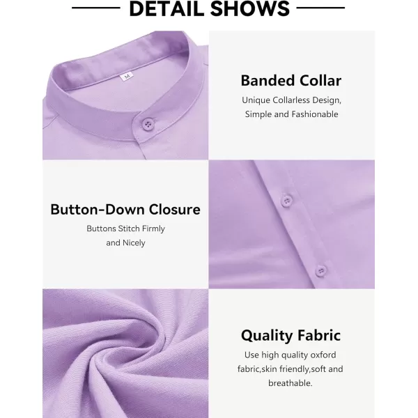 COOFANDY Men's Long Sleeve Oxford Shirt Band Collar Button Down Shirts Summer Beach Shirt