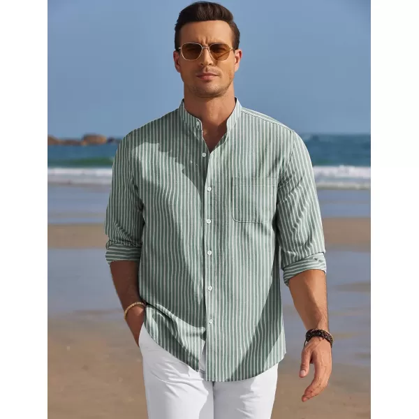 COOFANDY Men's Long Sleeve Oxford Shirt Band Collar Button Down Shirts Summer Beach Shirt