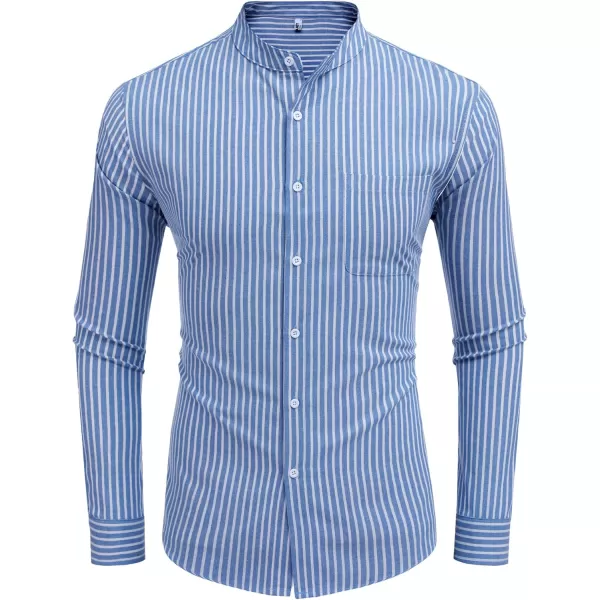 COOFANDY Men's Long Sleeve Oxford Shirt Band Collar Button Down Shirts Summer Beach Shirt