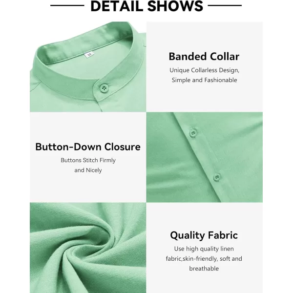 COOFANDY Men's Long Sleeve Oxford Shirt Band Collar Button Down Shirts Summer Beach Shirt
