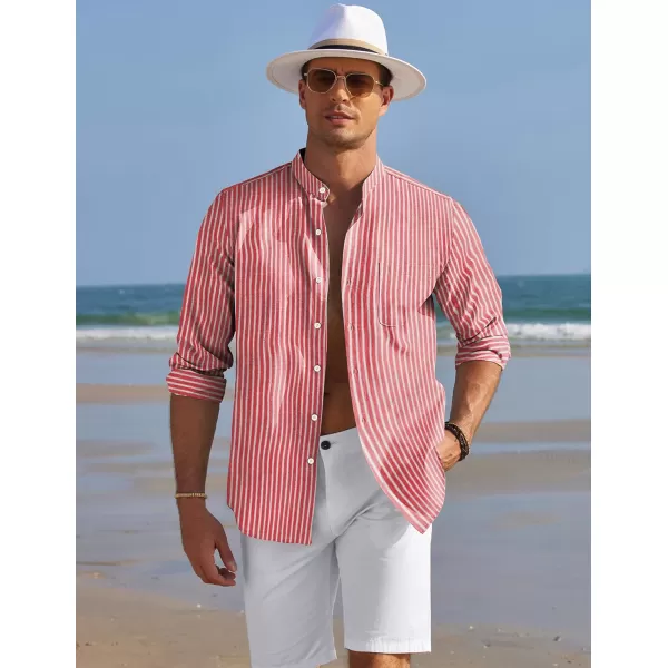 COOFANDY Men's Long Sleeve Oxford Shirt Band Collar Button Down Shirts Summer Beach Shirt