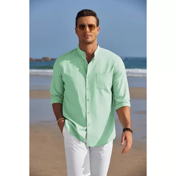 COOFANDY Men's Long Sleeve Oxford Shirt Band Collar Button Down Shirts Summer Beach Shirt