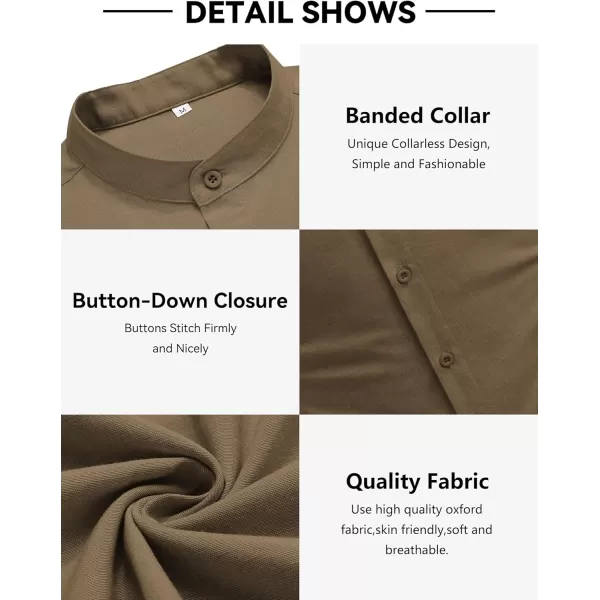 COOFANDY Men's Long Sleeve Oxford Shirt Band Collar Button Down Shirts Summer Beach Shirt