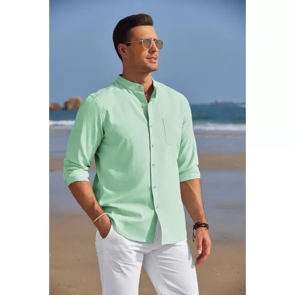 COOFANDY Men's Long Sleeve Oxford Shirt Band Collar Button Down Shirts Summer Beach Shirt