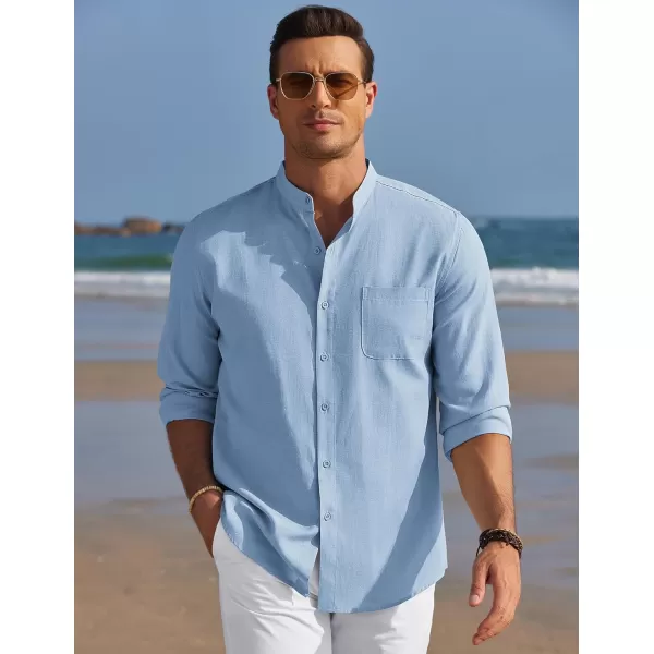 COOFANDY Men's Long Sleeve Oxford Shirt Band Collar Button Down Shirts Summer Beach Shirt