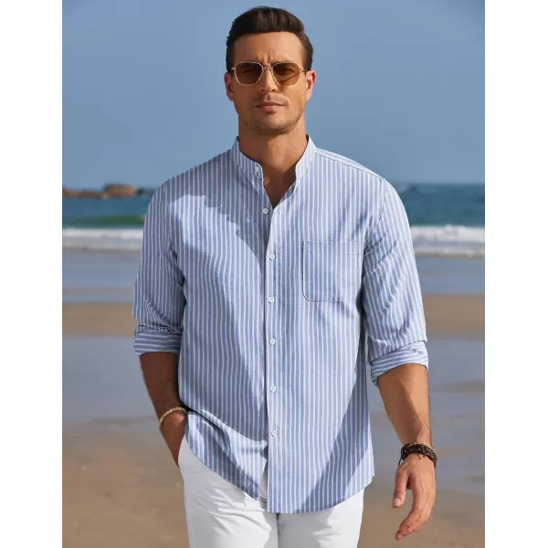 COOFANDY Men's Long Sleeve Oxford Shirt Band Collar Button Down Shirts Summer Beach Shirt