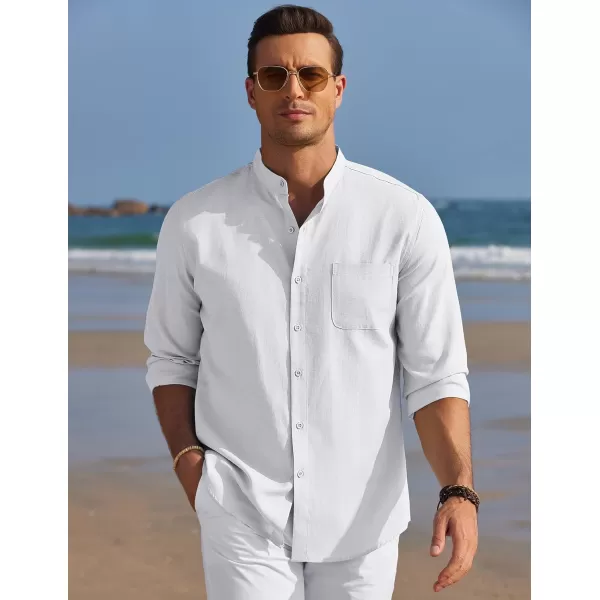 COOFANDY Men's Long Sleeve Oxford Shirt Band Collar Button Down Shirts Summer Beach Shirt
