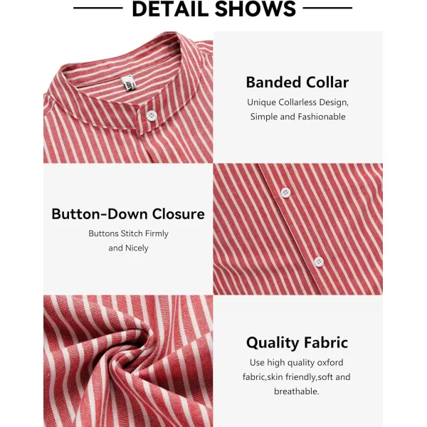 COOFANDY Men's Long Sleeve Oxford Shirt Band Collar Button Down Shirts Summer Beach Shirt