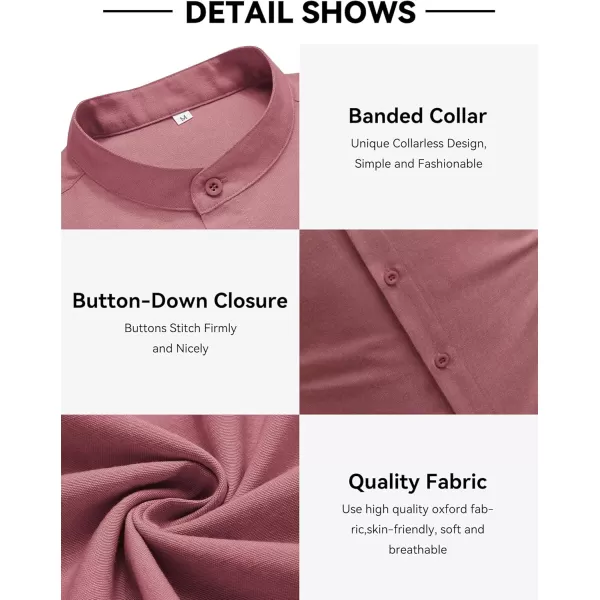 COOFANDY Men's Long Sleeve Oxford Shirt Band Collar Button Down Shirts Summer Beach Shirt