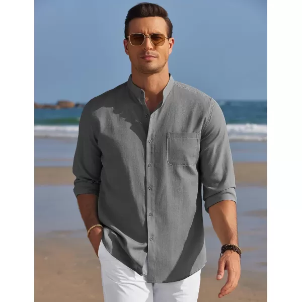 COOFANDY Men's Long Sleeve Oxford Shirt Band Collar Button Down Shirts Summer Beach Shirt