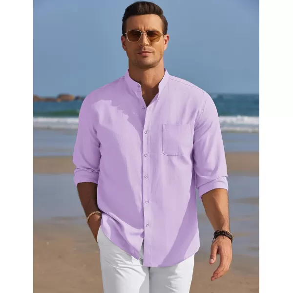 COOFANDY Men's Long Sleeve Oxford Shirt Band Collar Button Down Shirts Summer Beach Shirt