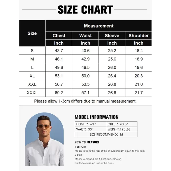 COOFANDY Men's Long Sleeve Oxford Shirt Band Collar Button Down Shirts Summer Beach Shirt