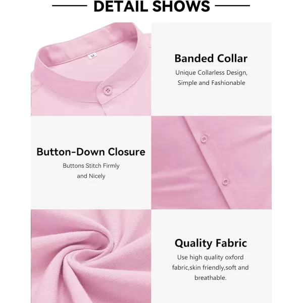 COOFANDY Men's Long Sleeve Oxford Shirt Band Collar Button Down Shirts Summer Beach Shirt
