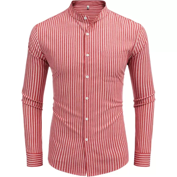 COOFANDY Men's Long Sleeve Oxford Shirt Band Collar Button Down Shirts Summer Beach Shirt
