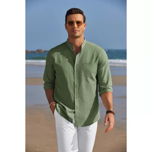 COOFANDY Men's Long Sleeve Oxford Shirt Band Collar Button Down Shirts Summer Beach Shirt