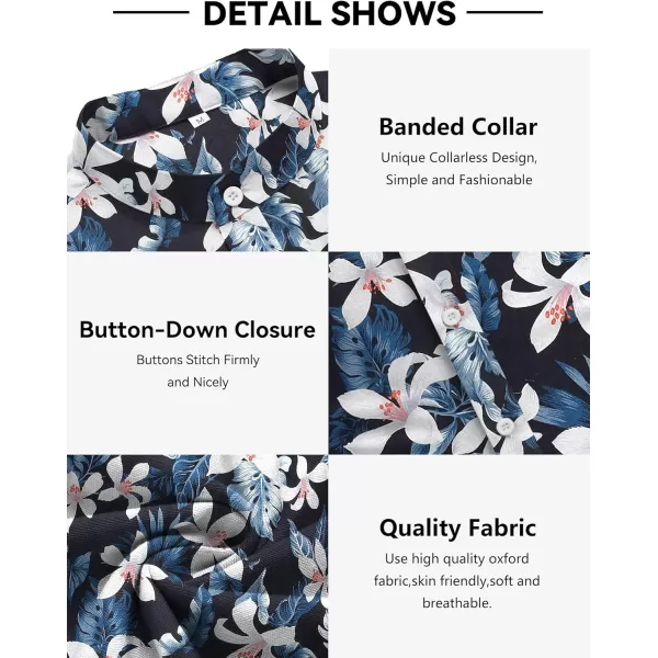 COOFANDY Men's Long Sleeve Oxford Shirt Band Collar Button Down Shirts Summer Beach Shirt