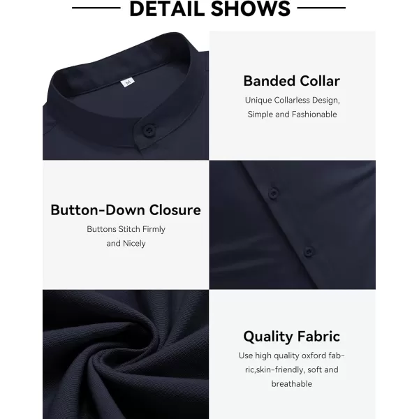 COOFANDY Men's Long Sleeve Oxford Shirt Band Collar Button Down Shirts Summer Beach Shirt