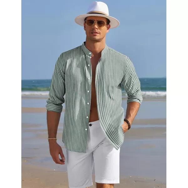 COOFANDY Men's Long Sleeve Oxford Shirt Band Collar Button Down Shirts Summer Beach Shirt