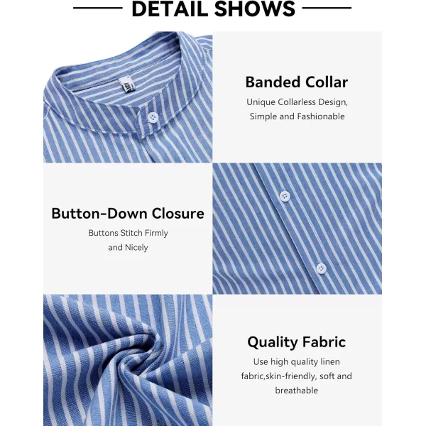 COOFANDY Men's Long Sleeve Oxford Shirt Band Collar Button Down Shirts Summer Beach Shirt