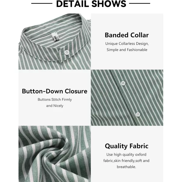 COOFANDY Men's Long Sleeve Oxford Shirt Band Collar Button Down Shirts Summer Beach Shirt