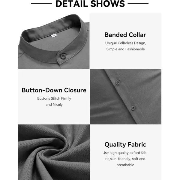 COOFANDY Men's Long Sleeve Oxford Shirt Band Collar Button Down Shirts Summer Beach Shirt