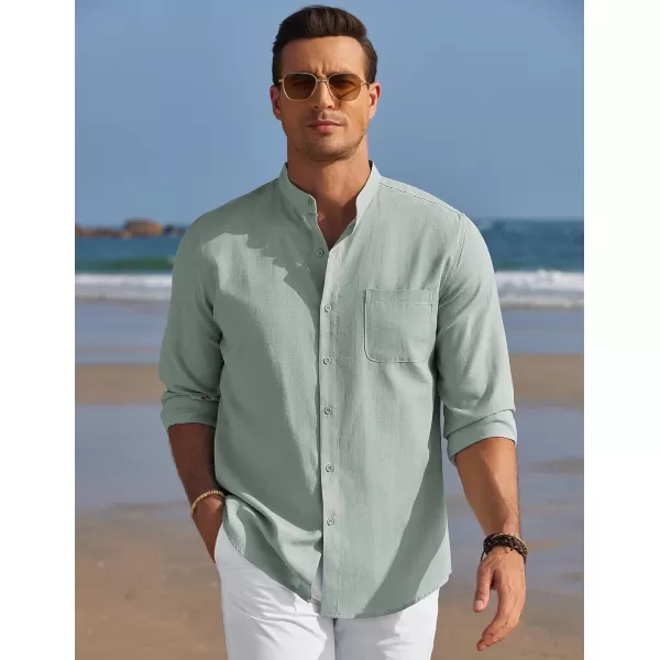 COOFANDY Men's Long Sleeve Oxford Shirt Band Collar Button Down Shirts Summer Beach Shirt