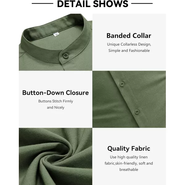 COOFANDY Men's Long Sleeve Oxford Shirt Band Collar Button Down Shirts Summer Beach Shirt