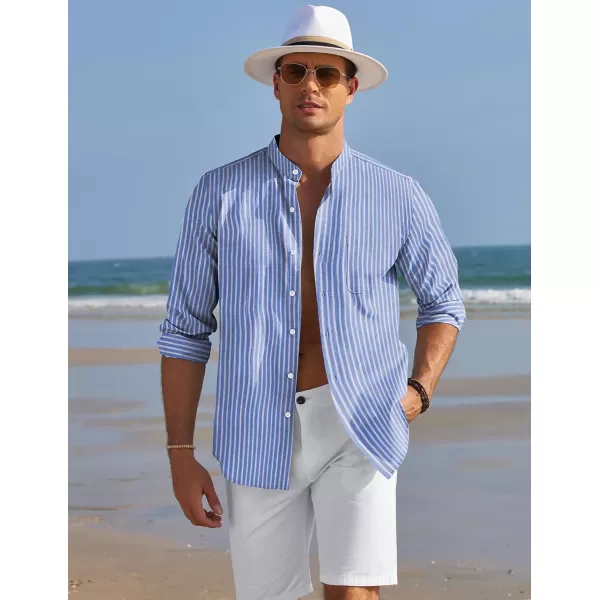 COOFANDY Men's Long Sleeve Oxford Shirt Band Collar Button Down Shirts Summer Beach Shirt