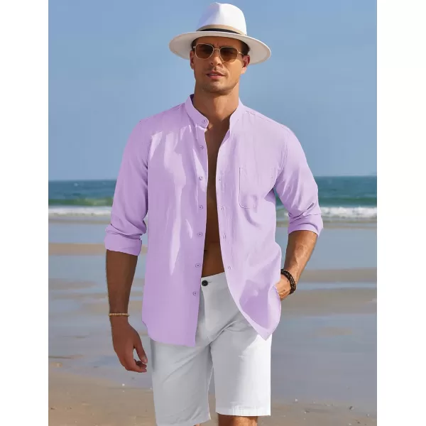 COOFANDY Men's Long Sleeve Oxford Shirt Band Collar Button Down Shirts Summer Beach Shirt