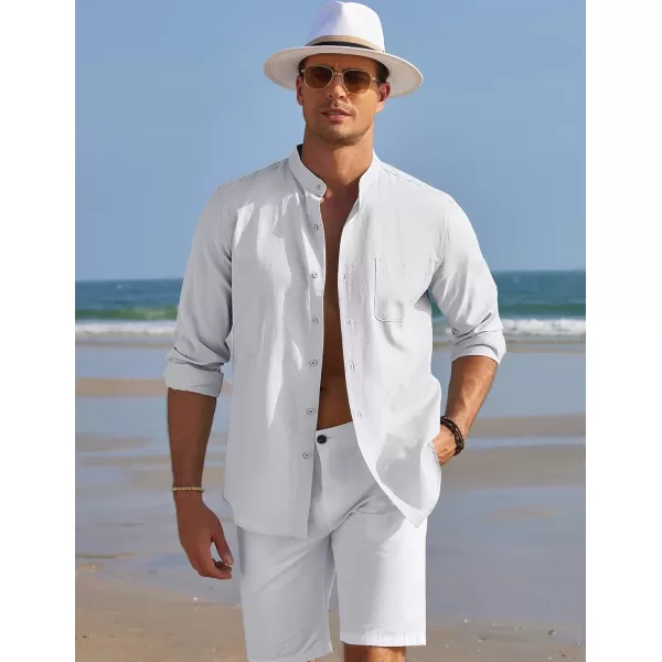 COOFANDY Men's Long Sleeve Oxford Shirt Band Collar Button Down Shirts Summer Beach Shirt