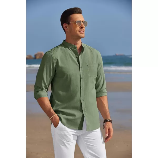 COOFANDY Men's Long Sleeve Oxford Shirt Band Collar Button Down Shirts Summer Beach Shirt