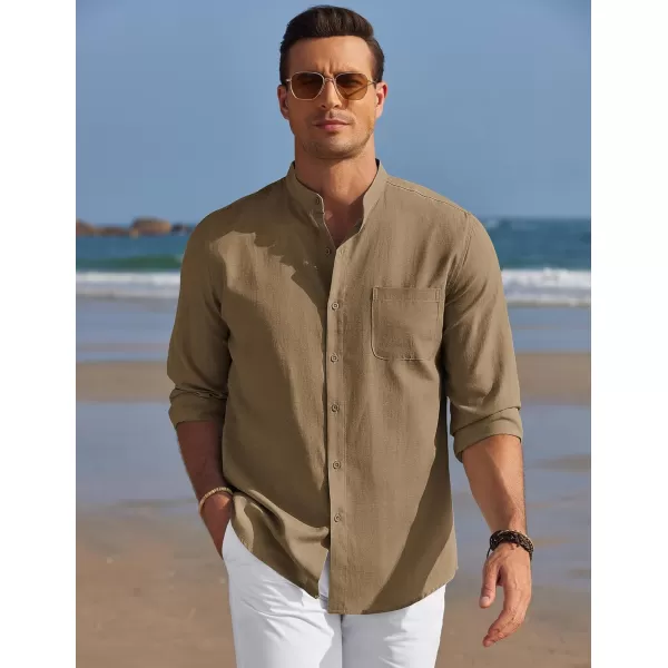 COOFANDY Men's Long Sleeve Oxford Shirt Band Collar Button Down Shirts Summer Beach Shirt