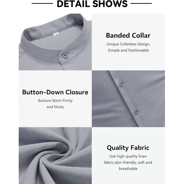 COOFANDY Men's Long Sleeve Oxford Shirt Band Collar Button Down Shirts Summer Beach Shirt