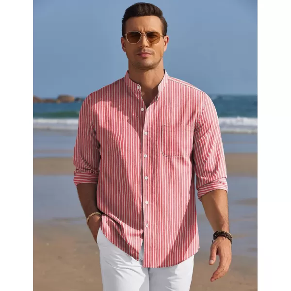 COOFANDY Men's Long Sleeve Oxford Shirt Band Collar Button Down Shirts Summer Beach Shirt