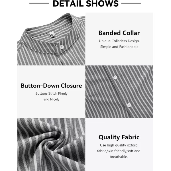 COOFANDY Men's Long Sleeve Oxford Shirt Band Collar Button Down Shirts Summer Beach Shirt