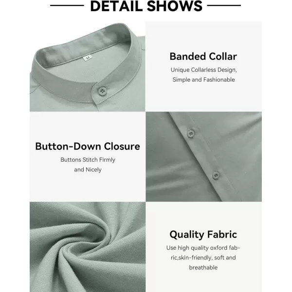COOFANDY Men's Long Sleeve Oxford Shirt Band Collar Button Down Shirts Summer Beach Shirt