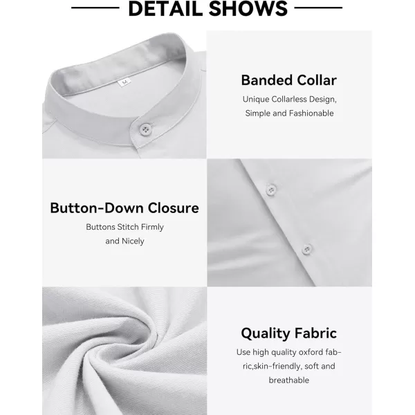 COOFANDY Men's Long Sleeve Oxford Shirt Band Collar Button Down Shirts Summer Beach Shirt