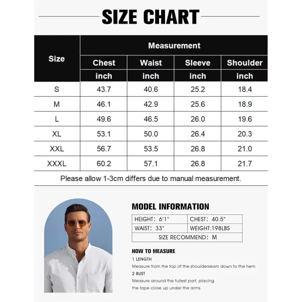 COOFANDY Men's Long Sleeve Oxford Shirt Band Collar Button Down Shirts Summer Beach Shirt