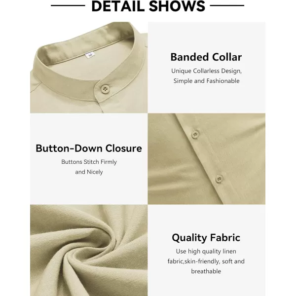 COOFANDY Men's Long Sleeve Oxford Shirt Band Collar Button Down Shirts Summer Beach Shirt