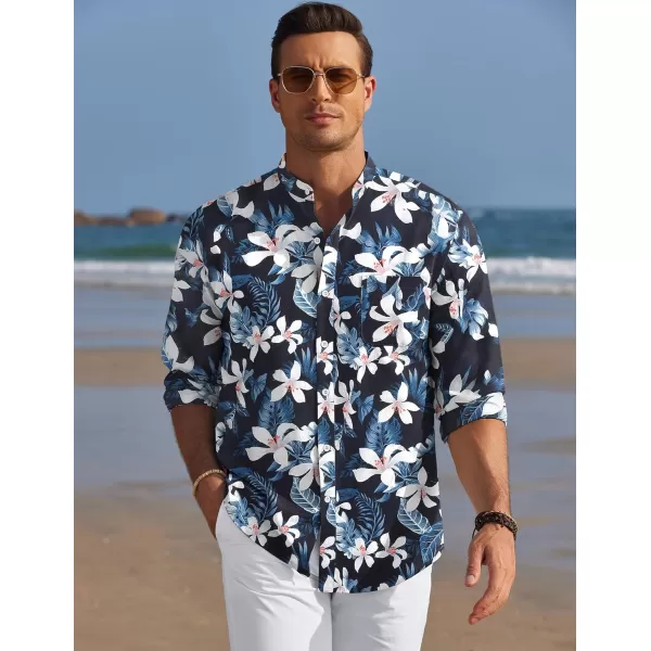 COOFANDY Men's Long Sleeve Oxford Shirt Band Collar Button Down Shirts Summer Beach Shirt