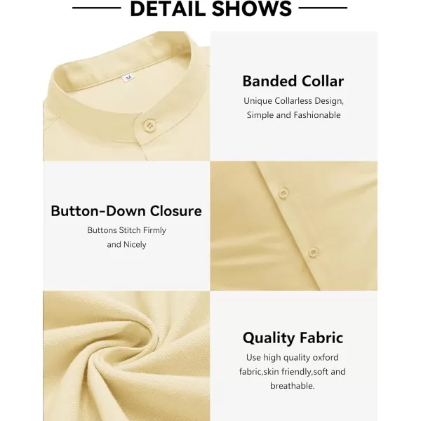 COOFANDY Men's Long Sleeve Oxford Shirt Band Collar Button Down Shirts Summer Beach Shirt
