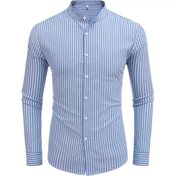 COOFANDY Men's Long Sleeve Oxford Shirt Band Collar Button Down Shirts Summer Beach Shirt