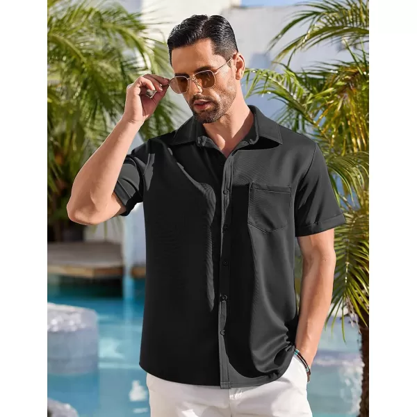 COOFANDY Mens Short Sleeve Casual Button Down Shirts Wrinkle Free Shirt Summer Untucked Dress Shirt with Pocket