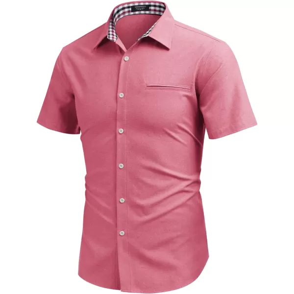 COOFANDY Men's Short Sleeve Oxford Dress Shirt Chambray Button Down Work Shirt Casual Plaid Collar Shirts