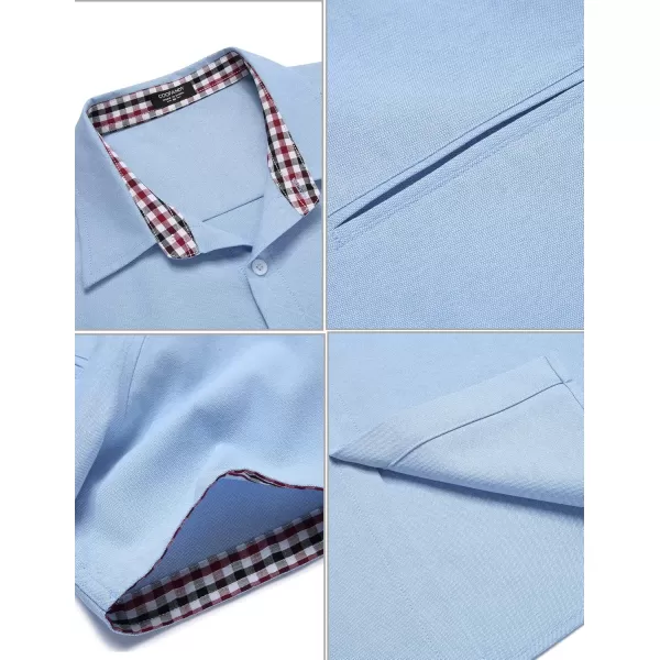 COOFANDY Men's Short Sleeve Oxford Dress Shirt Chambray Button Down Work Shirt Casual Plaid Collar Shirts