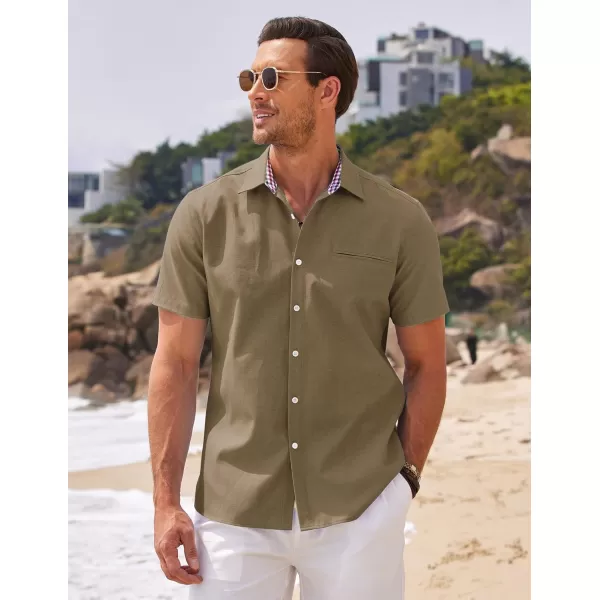 COOFANDY Men's Short Sleeve Oxford Dress Shirt Chambray Button Down Work Shirt Casual Plaid Collar Shirts