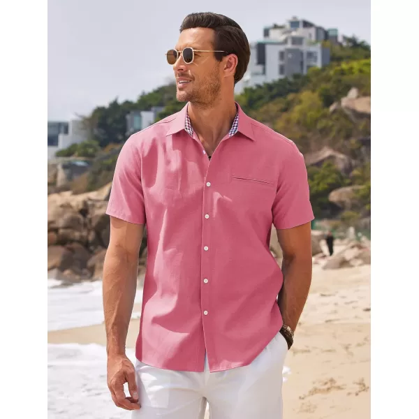 COOFANDY Men's Short Sleeve Oxford Dress Shirt Chambray Button Down Work Shirt Casual Plaid Collar Shirts