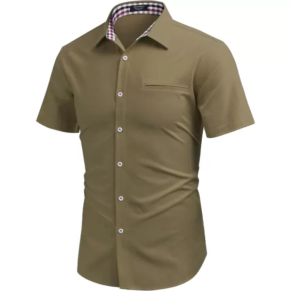COOFANDY Men's Short Sleeve Oxford Dress Shirt Chambray Button Down Work Shirt Casual Plaid Collar Shirts