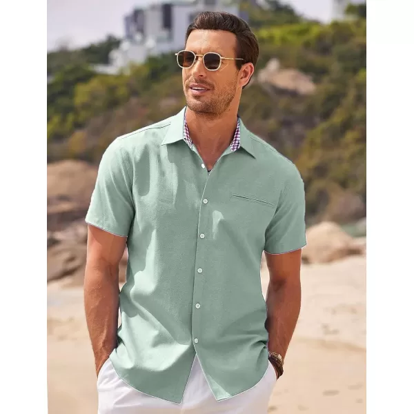 COOFANDY Men's Short Sleeve Oxford Dress Shirt Chambray Button Down Work Shirt Casual Plaid Collar Shirts